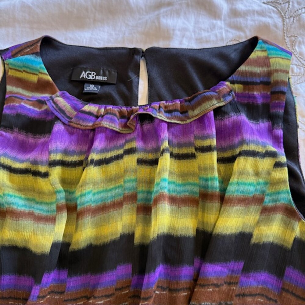 AGB Purple Geometric Print Sleeveless Ruffle Flowy Dress  Knee Length SZ 10 - Picture 8 of 13